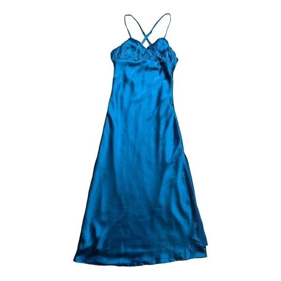 Lulu’s Dark Teal Satin Maxi Semi Formal Dress US S - Picture 1 of 9